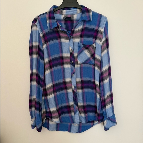 GAP Tops - GAP Blue and Purple Plaid Button Down Shirt